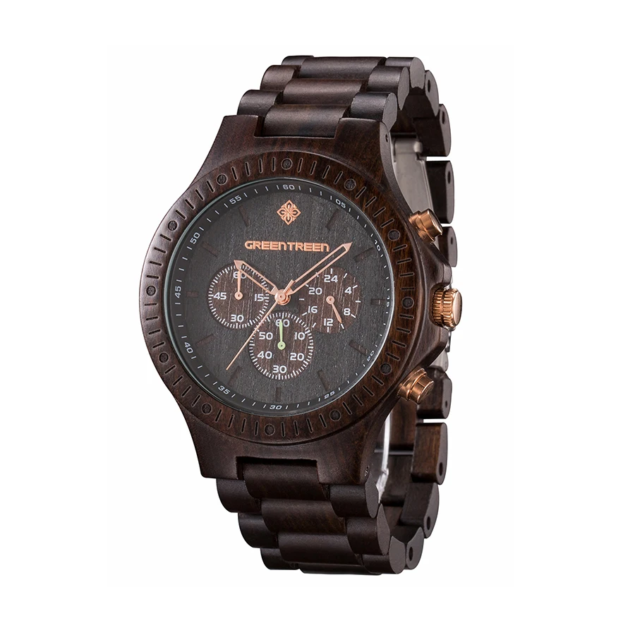 
Best seller Manual Personalise Natural ebony Quartz watch Customizable logo Chronograph wooden watch China 