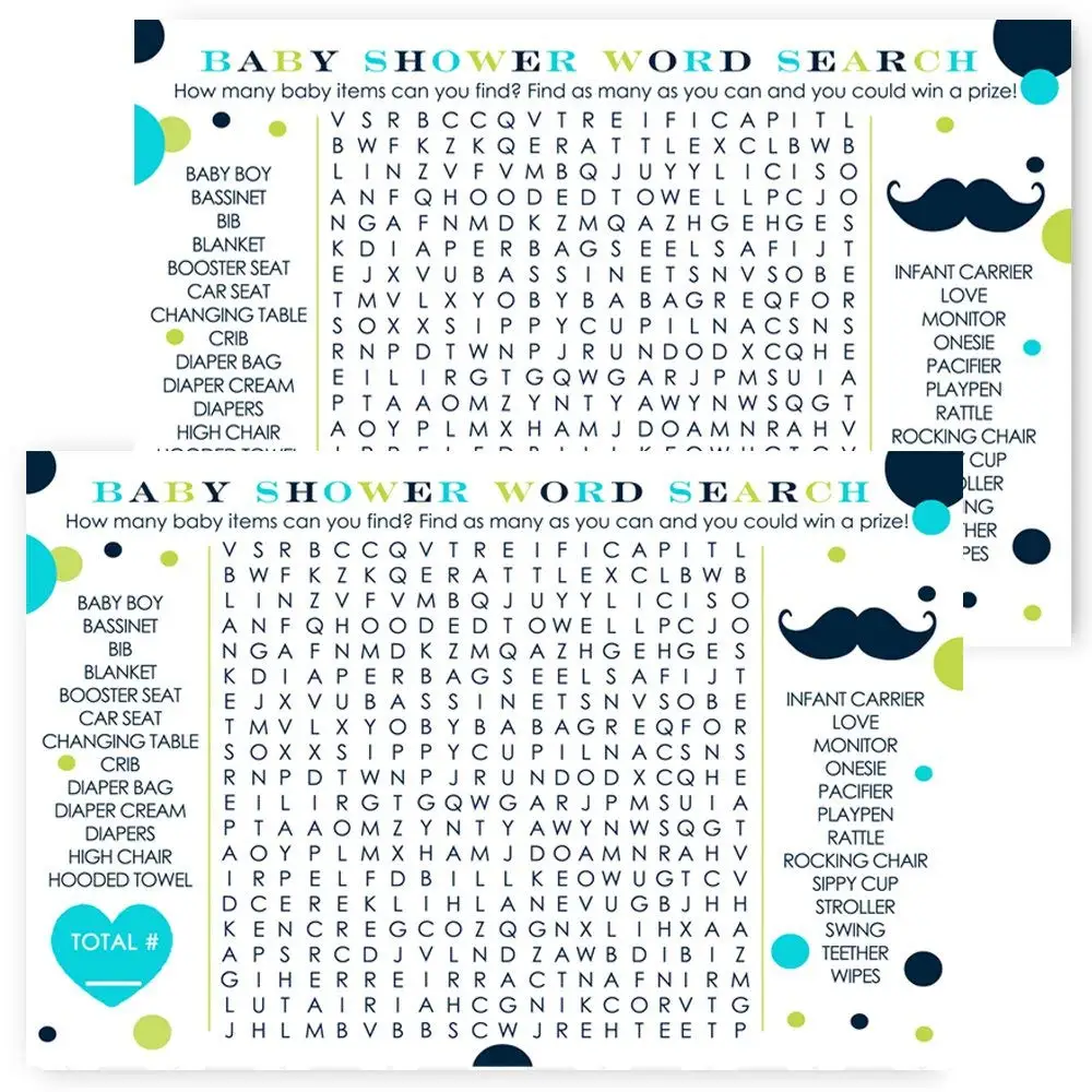 Baby Shower Word Search Game Unisex Pack for 50 guest supplies Sheet Size 5.31 X 8.26 inches