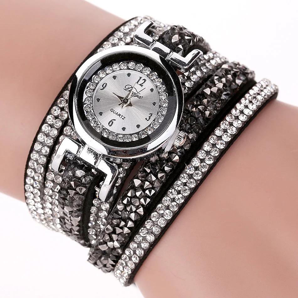 

Duoya Brand Fashion Women Dress Watch Women Luxury Silver Crystal Leather Wristwatch Ladies Classic Bracelet Quartz Watch, Black;white;red