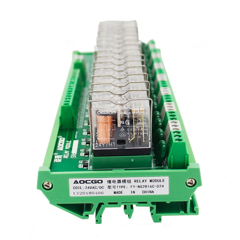 
16 Channel 1 SPDT DIN Rail Mount OMRON G2R 24V DC/AC Interface Relay Module 