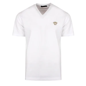 Cotton Collection Medusa Logo Classic V-Neck T-Shirt in white/gold Cotton Collection Medusa Logo Classic V-Neck T-Shirt in white/gold