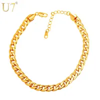 

U7 Barefoot Jewelry Cuban Chain Anklet 18K Gold Plated Women Foot Bracelet