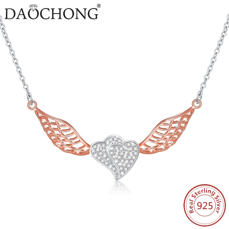 

Daochong JEWELRY S925 Sterling Silver wings heart Necklace cz rose gold pendant, Platinum rose gold 14k gold