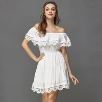 

New Summer Style Women White Lace Stitching Dress Off Shoulder Strapless Sexy Dress Slash Neck Mini Dresses Vestido