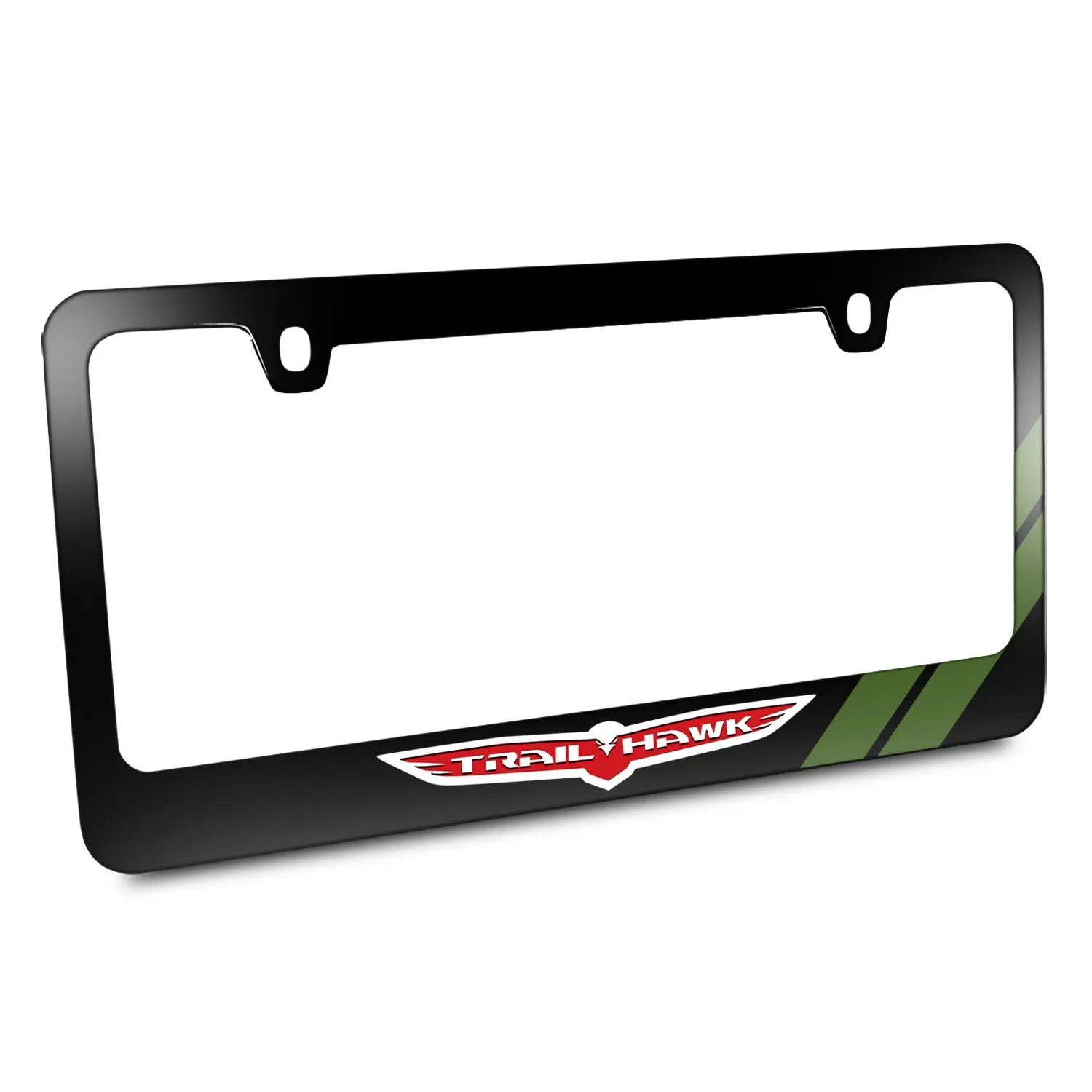 Jeep Trailhawk Green Stripe Black Metal License Plate Frame by iPick Image, Made in USA