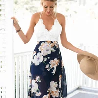 

Summer style flower print sexy V neck women lace dress