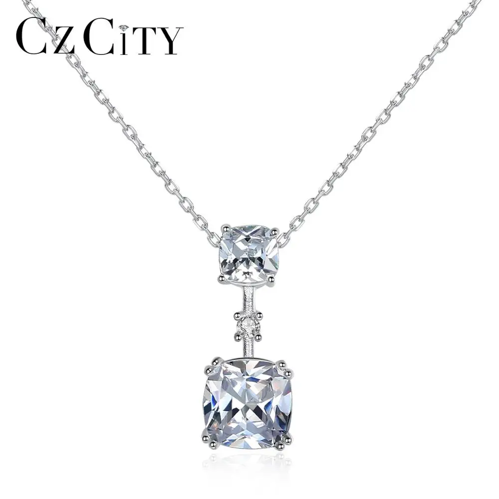 CZCITY CZ Crystal Pendant Necklace Silver 925 Women Chain Necklaces Cubic Zirconia Silver Pendants