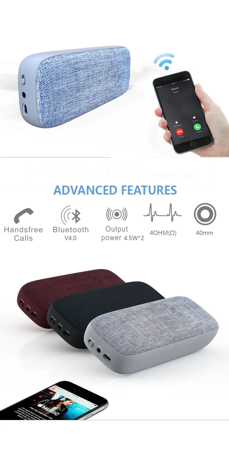 High Classic OEM 10W Portable Wireless Fabric Mini Bluetooth Speaker Handsfree with AUX - ANKUX.COM