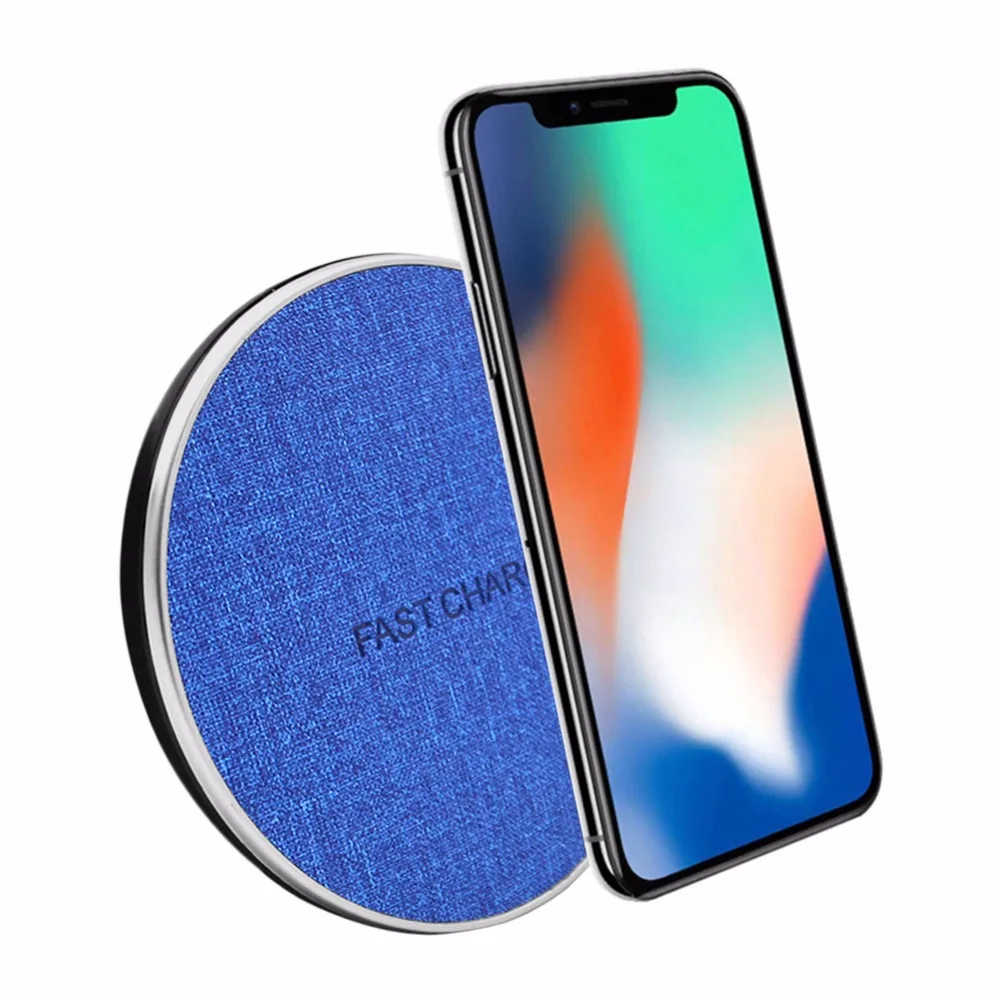 

Qi wireless charger,linen goods fast charge wireless charging pad for iphone X 8 8 plus, Blue black