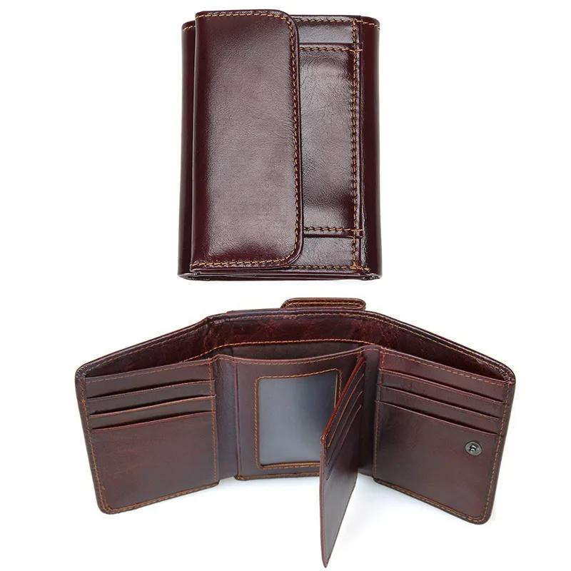 

High quality custom logo RFID wallet genuine leather purse 3 fold card holder wallet for men, 2 colors