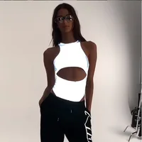 

Jumpsuits rompers hollow out sleeveless reflective Jumpsuit clothing bodysuit women fashion body club streetwear Y11230