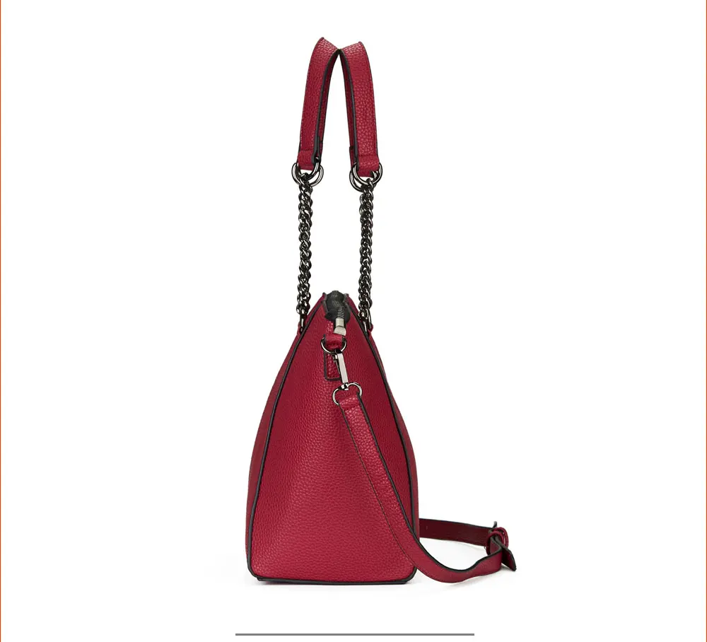 Women's Rose Madder CharmPu Leather Structured Chain Tote Bags 2.jpg