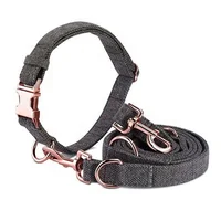 

2019 Hot Sales Tweed Wool Dog Collar Leash and Harness with Rose Gold Metal Accessories