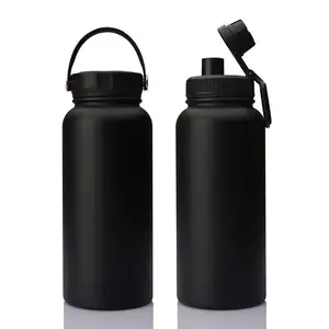 Image of 2019 NEW 32oz Wide Mouth Stainless Steel Water Bottle with Bonus Lid, Double Walled Vacuum Insulated Travel Sports Flask Thermos