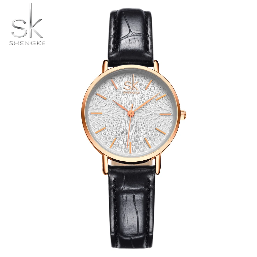 

SHENGKE SK0006 Lady's Fashion&Casual Watch Japan Quartz Movement Simple Style Stainless Steel & Leather Band Watch
