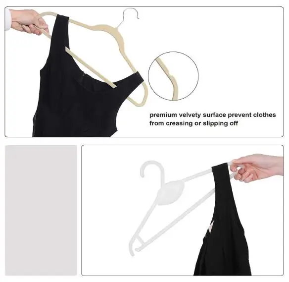 
50 Pack Dress Notches Space Saving Non Slip Beige Velvet Coat Shirt Dress Suit Clothes Hangers 