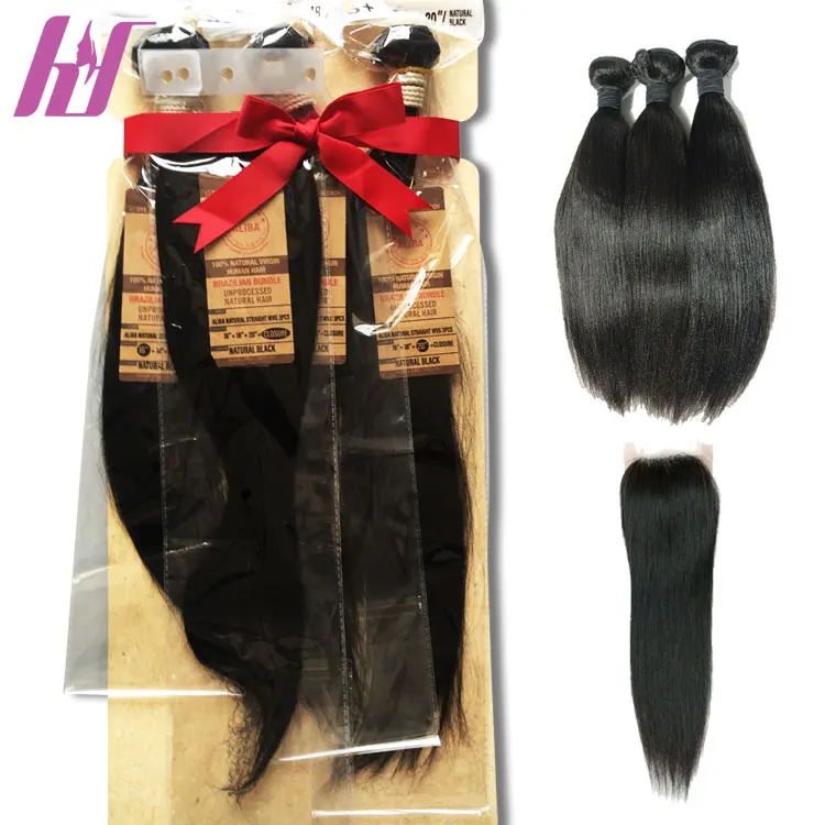 

Wholesale Virgin Cuticle Aligned Brazilian Hair Natural Black Silk Straight 3 Bundles Hair With Lace Closure, Natural color #1b