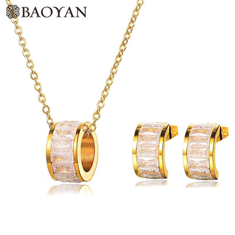 

BAOYAN 18K Gold Plated Stainless Steel White Crystal Bridal Wedding Jewelry Set For Women