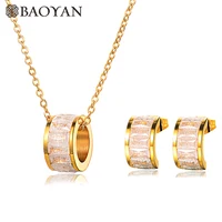 

BAOYAN 18K Gold Plated Stainless Steel White Crystal Bridal Wedding Jewelry Set For Women
