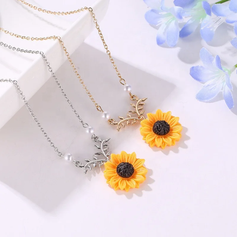 

designs artificial cheap wholesale sunflower pearl pendant necklace, Silver gold rose gold