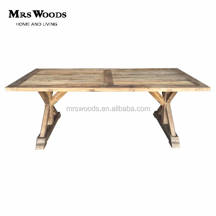 Event wedding reclaimed elm wood trestle x frame dining table, View x