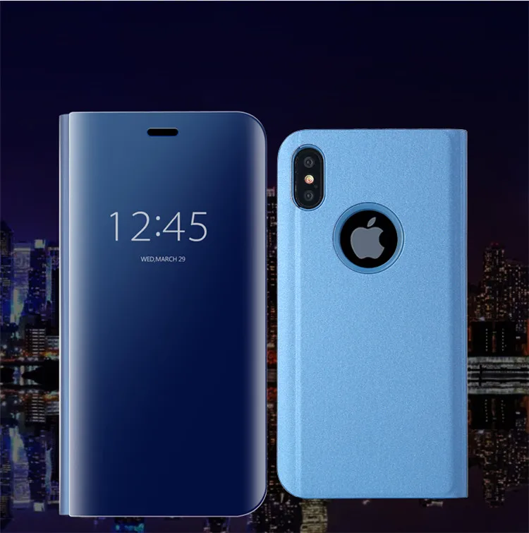 

Mobile Phones Clear View Smart Flip Cover Electroplating Mirror Case for Apple iPhone X 10