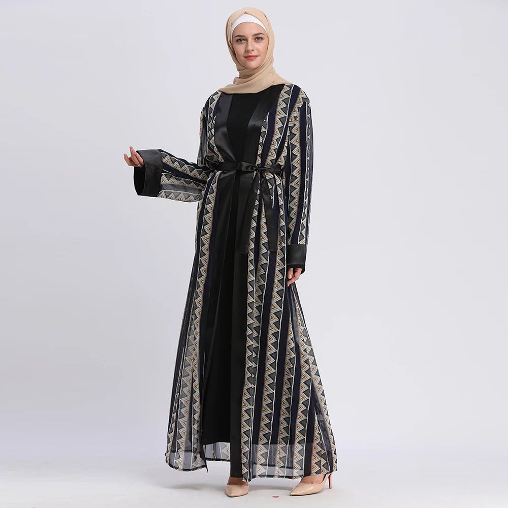 

2019 Latest Suadi Islamic Clothing Fashion Printing Silk Chiffon Open Abaya, Same as picture