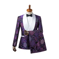 

Floral Men Suit 2 Pieces Jacquard with White Satin Shawl Lapel