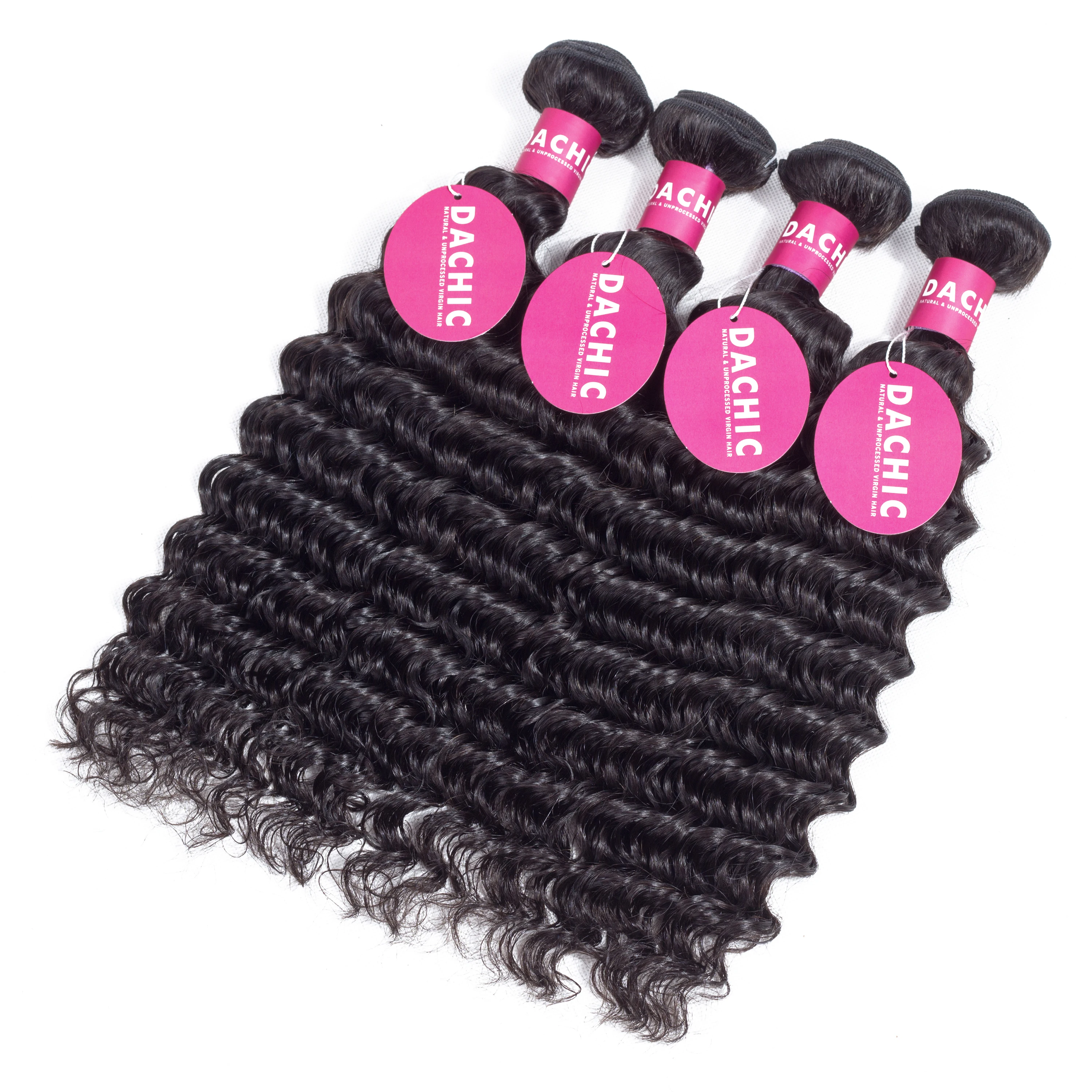 

Brazilian Deep Wave Hair Bundles 4 Pcs DaChic 100% Remy Human Hair Weave Extensions 10-28 Can Be Dyed Full Hair Weft Bundle