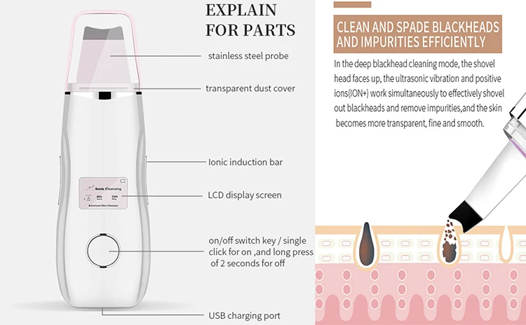 New Product 2019 LCD Screen Blackhead Removal Face Ultrasonic Skin Scrubber Beauty Device