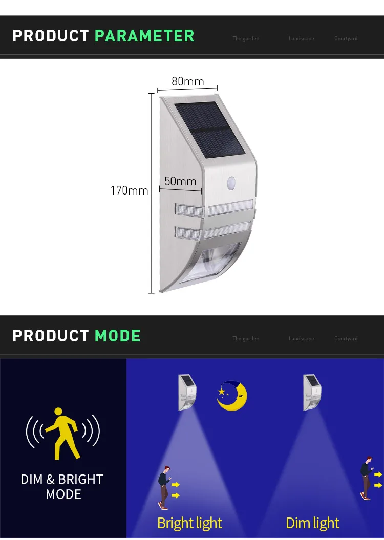Outdoor Waterproof Stainless Steel Led Solar Security Light With Motion Sensor