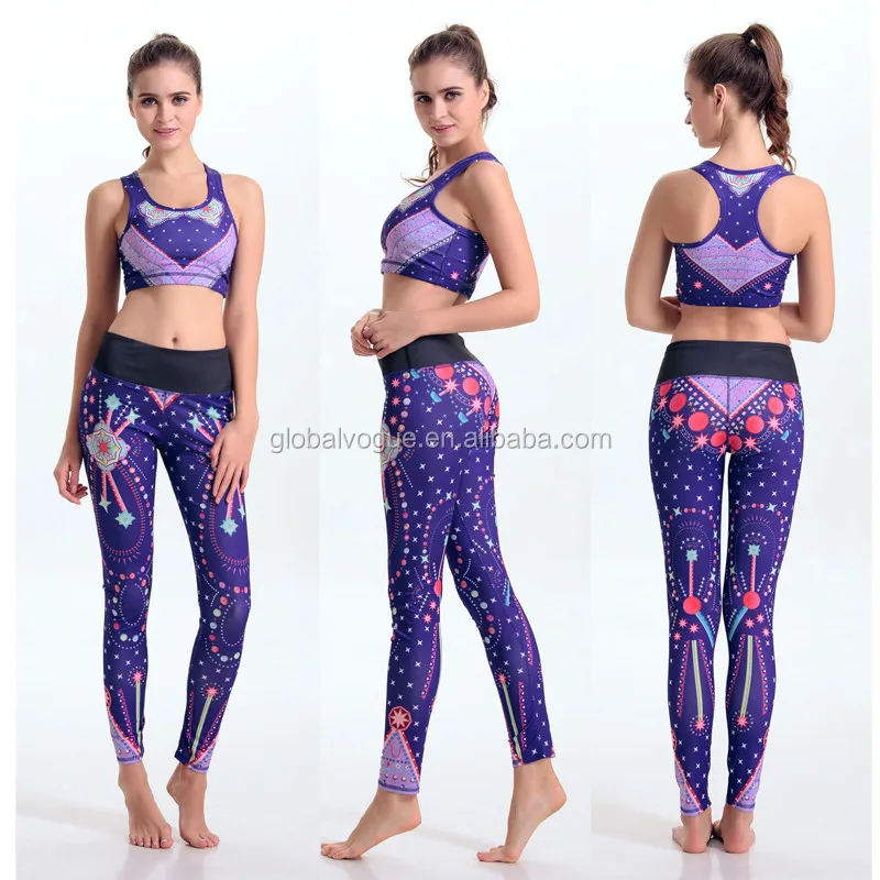 

Purple Sea Gull Pattern Printing Running Sport Bra Pantalones Pant Fitness Sports Clothing Two Pieces Suit