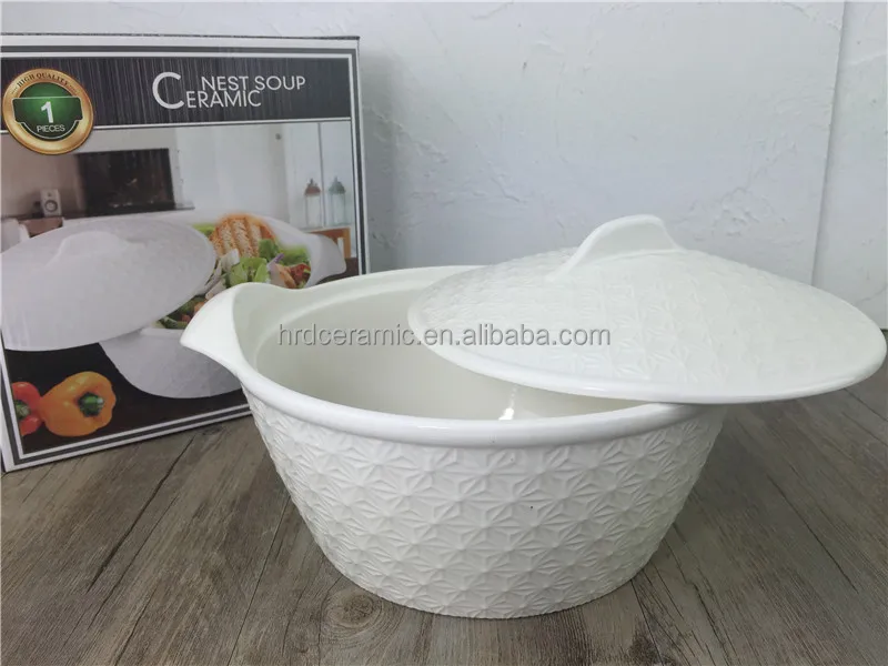
Wholesale White ceramic soup pot ceramic bowl with Lid for daily use 