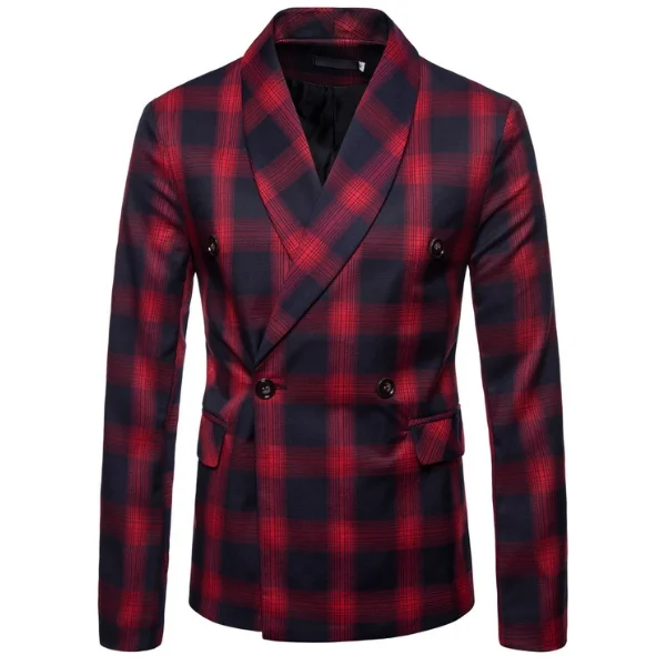 

HOT 2019 Autumn new Luxury men's Double-breasted suit Fashion plaid Men suits men gentleman Business Formal Party Classic blazer