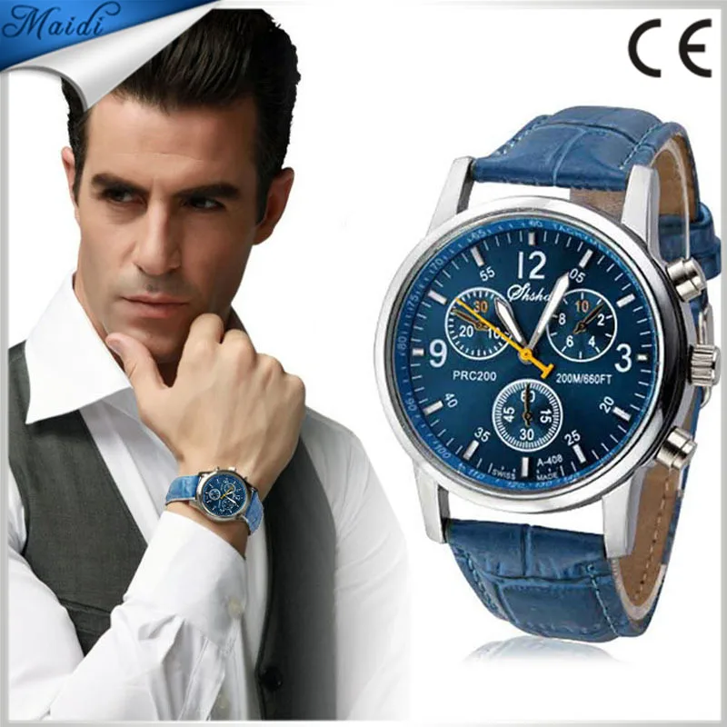 

Free Shipping 2015 quartz watches, fashion leisure business men's watch, leather strap brand sports watch MW-19, 3 different colors as picture