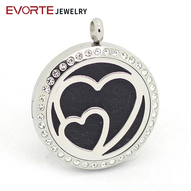 

Wholesale Fashionable Jewelry 316L Stainless Steel Aromatherapy Essential Oil Diffuser Locket heart Pendants with Crystal, Silver