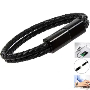 Magnetic Weaving Braided Leather Bracelet USB Charger iPhone