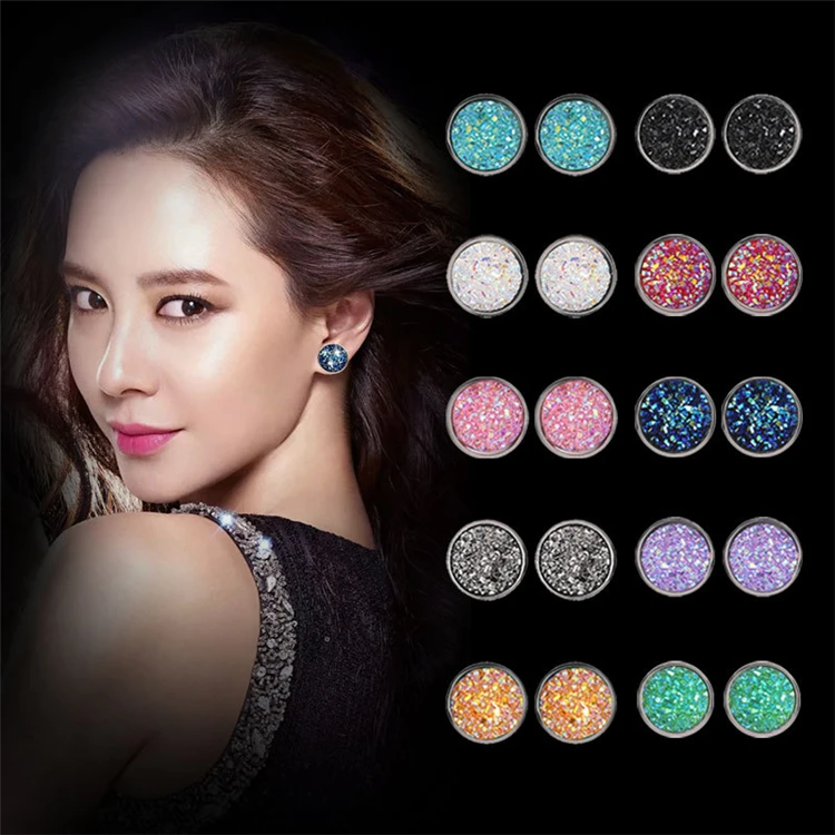 

2019 Fashion Characteristic Jewelry Shining Glitter Girls Earings Women Candy Star Color Bling Round Stud Earrings, Rosy;black;pink;orange;dark blue;light blue;grey;green;white;purple