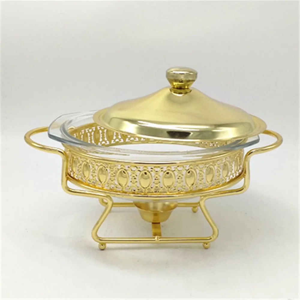 Gold Round 2l Hot Pot Buffet Display Luxury Food Warmer Chafing Dish