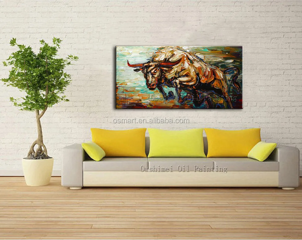 

Top Artist Handmade High Quality Abstract Knife Painting Bull Oil Painting For Wall Decoration Jumping Bull Picture On Canvas