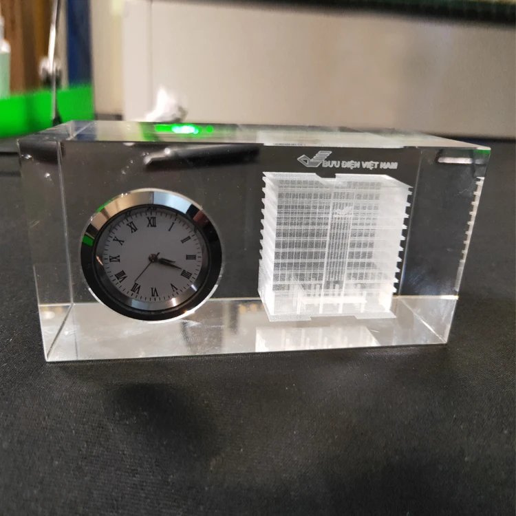 Custom 3d Laser Engraved Crystal Clock Wholesale High Quality