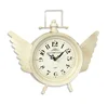 Decorative White Metal Table Handmade Clock With Wings