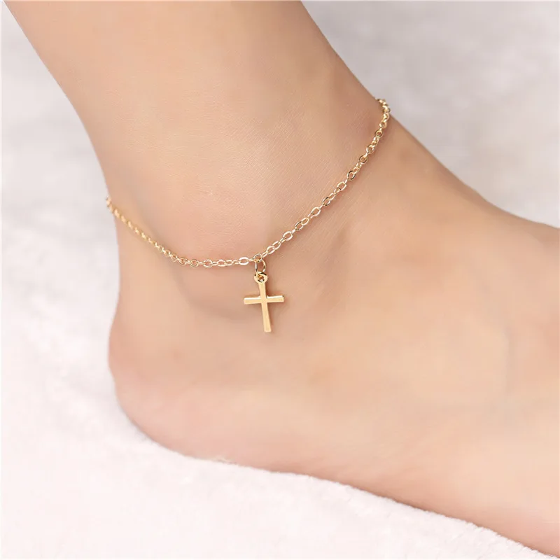 

Hot Sale Simple Cross Gold Color Anklet For Women Foot Jewelry
