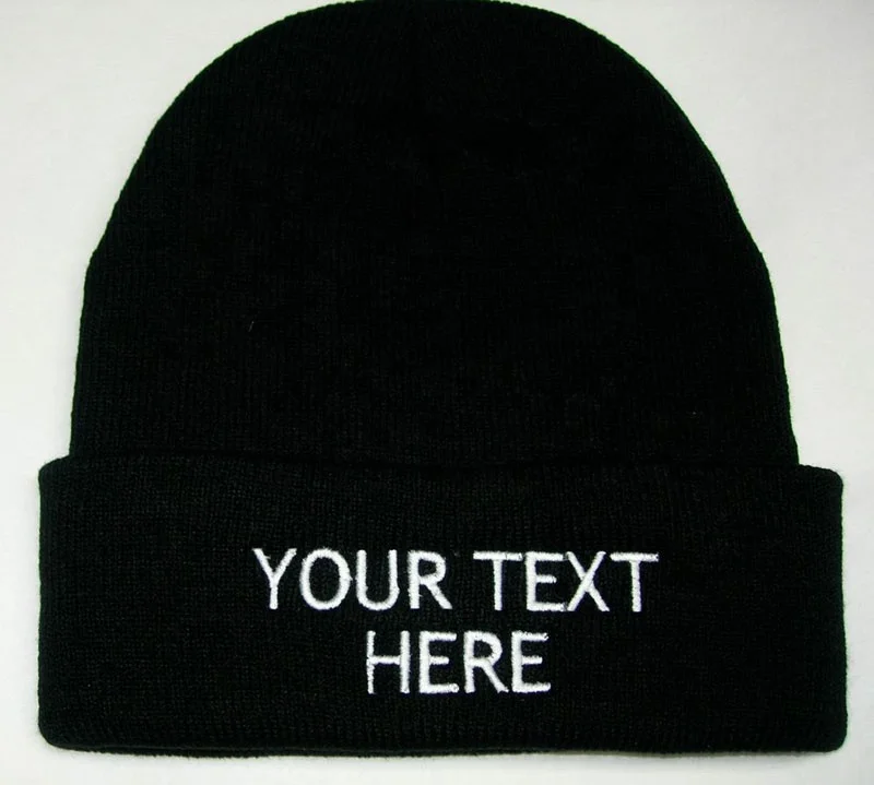 Custom Black Knit Hat / Beanie / Winter Hat Embroidered Logo 2019 ...