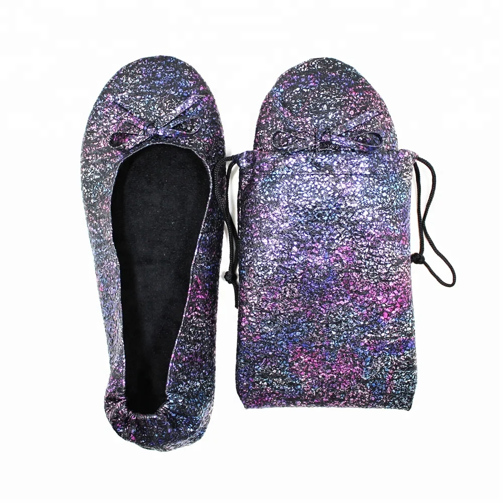 

Galaxy Glitter Dancing Shoes Women Foldable Ballet Flat Shoes with Carrying Drawstring Bag