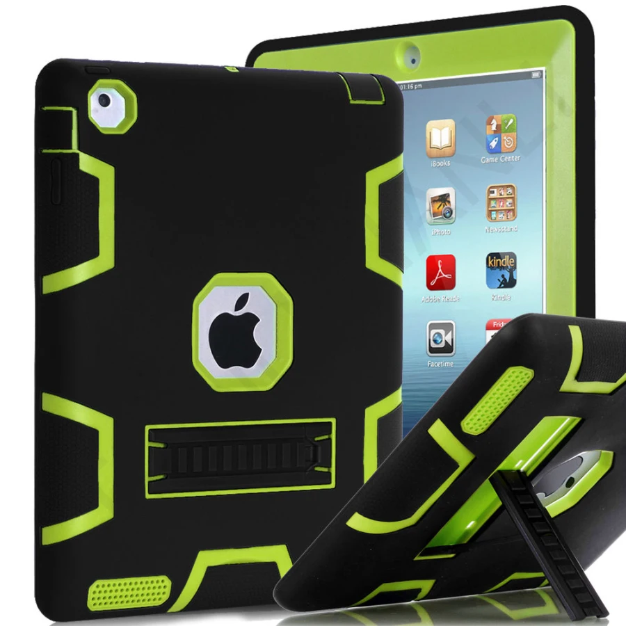 

Hybrid Rugged Armor Shockproof Heavy Duty Silicone+PC Stand Cover Case For iPad 234 Air Mini 9.7 5th Gen Pro 10.5
