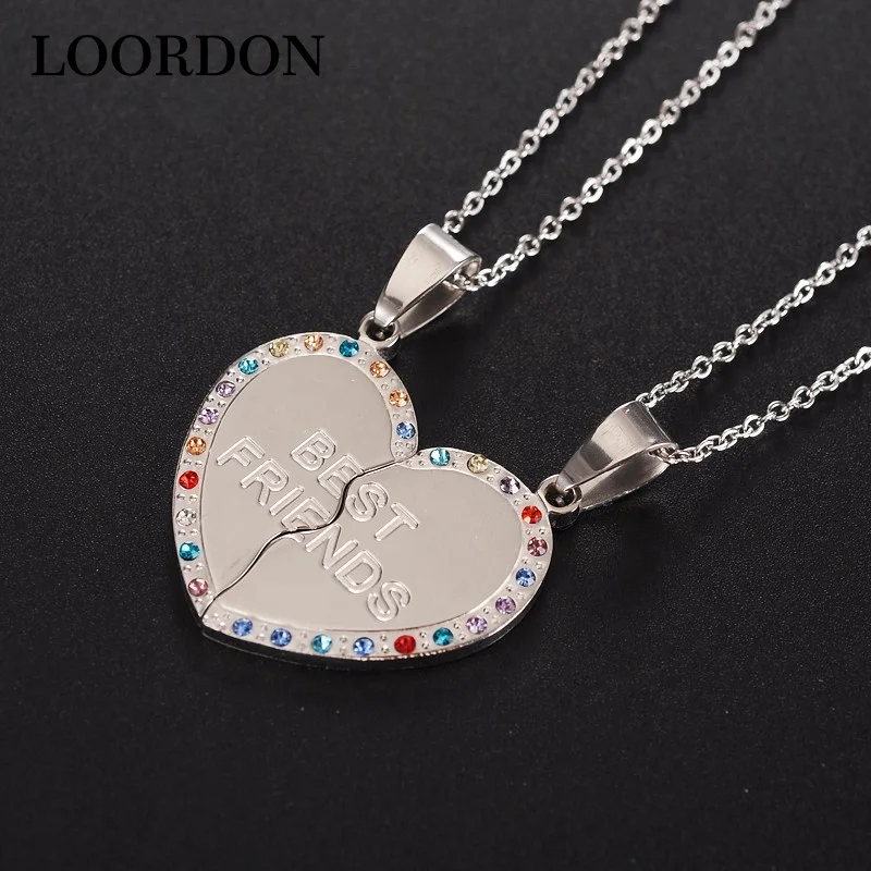 

LOORDON STOCK Stainless Steel Love Heart Rhinestone Pendant Best Friends Necklace Friendship Gift For Couple, Customers' request