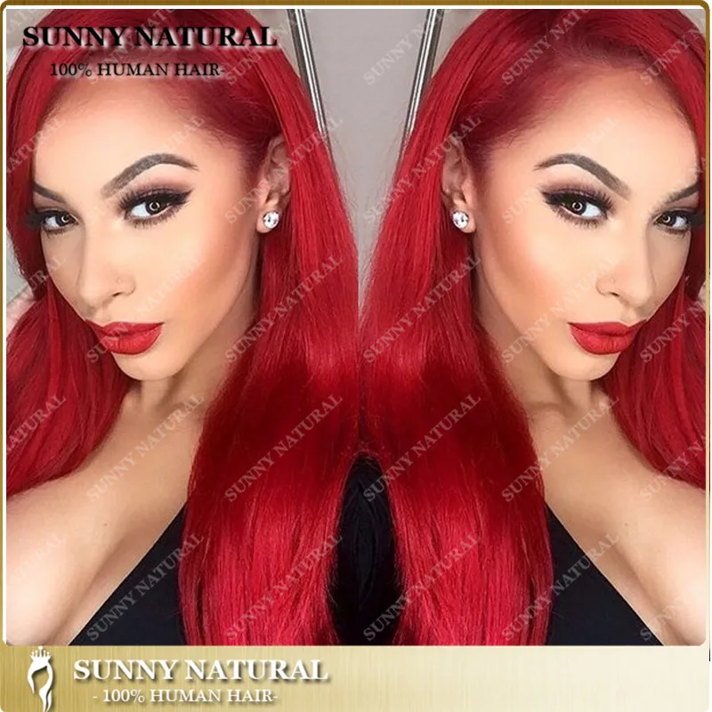 

red Color Silky Straight Brazilian Human Hair Wig high hair density malaysian virgin hair full lace wig front lace wig, N/a