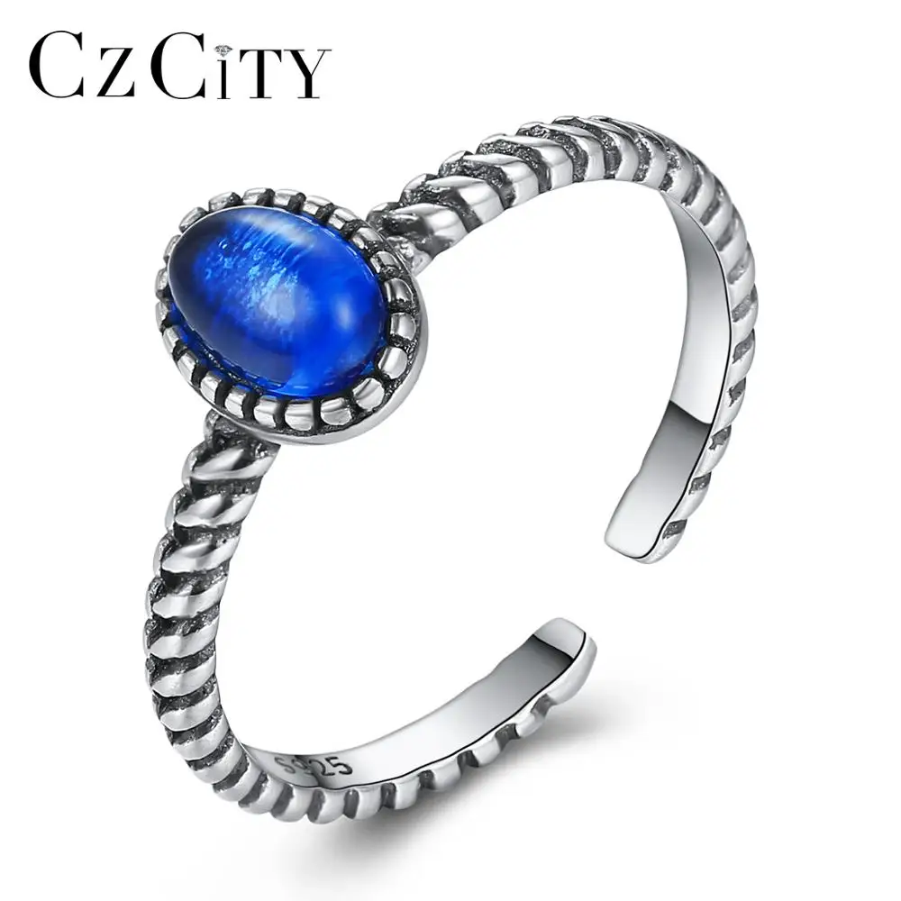 

CZCITY Pure Sterling Silver Finger Open Rings Women Charming Oval Crystal Wedding Ring Fine Jewelry Vintage Christmas Gifts