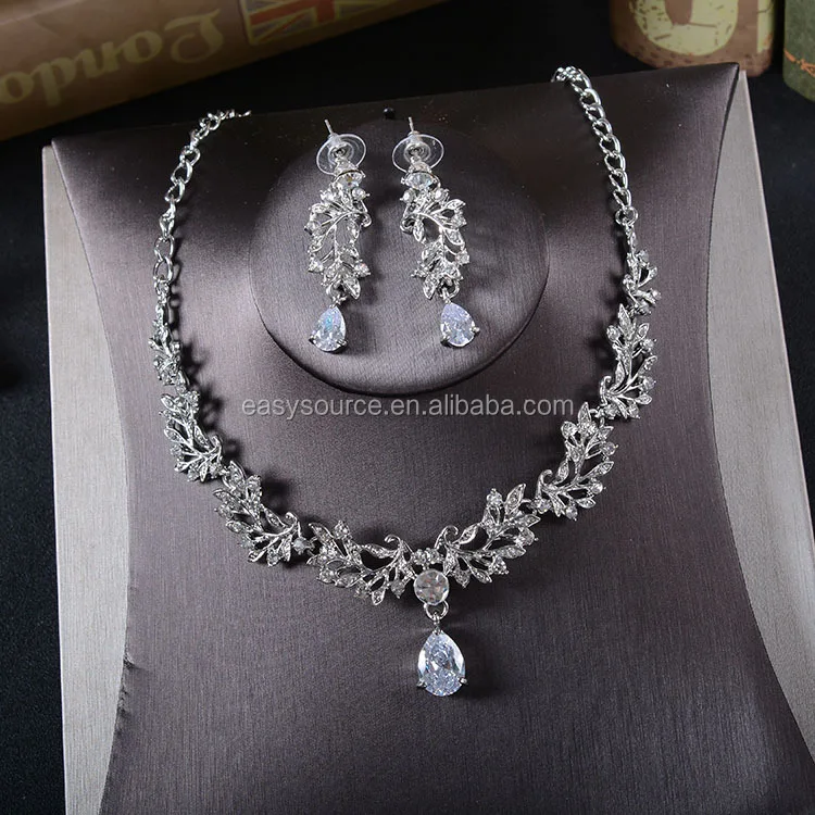 

Women Cubic Zircon Wedding Jewelry Gift Bridal Accessories Earring Necklace Set